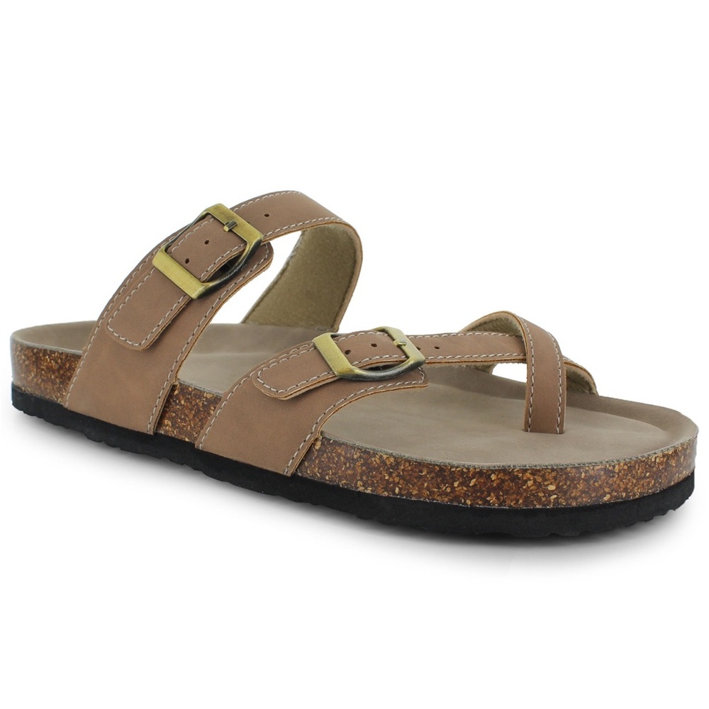 Aloha Island NWOB! Sofi Taupe Comfort Slide Copper Buckle Straps Sandal